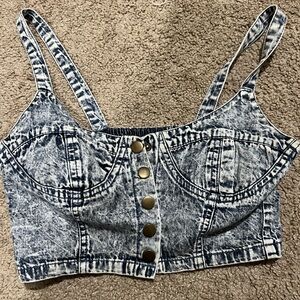Denim Button-Up Crop Top